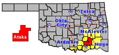 (map of Oklahoma highlighting Atoka)